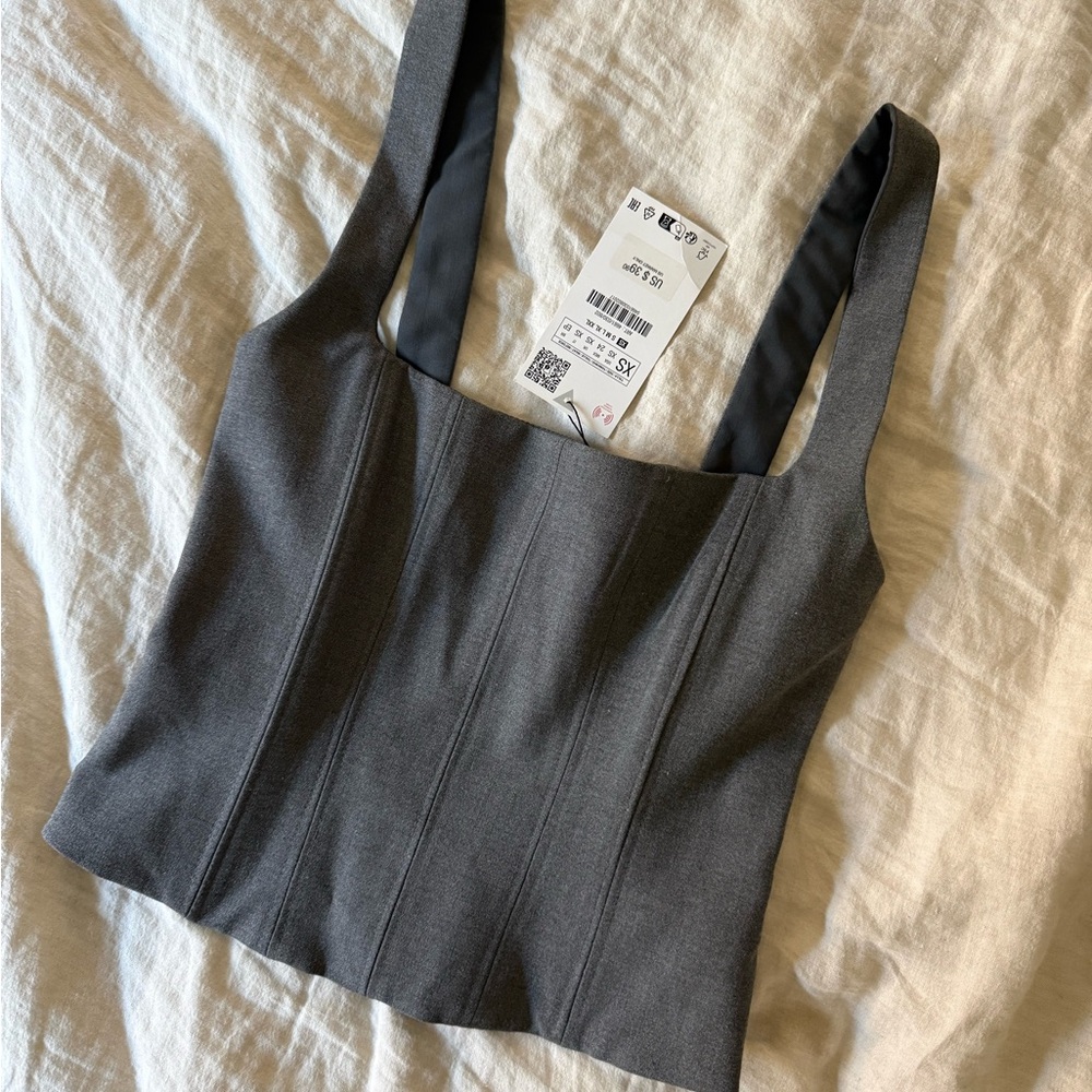 Zara Charcoal Gray Structured Crop Top